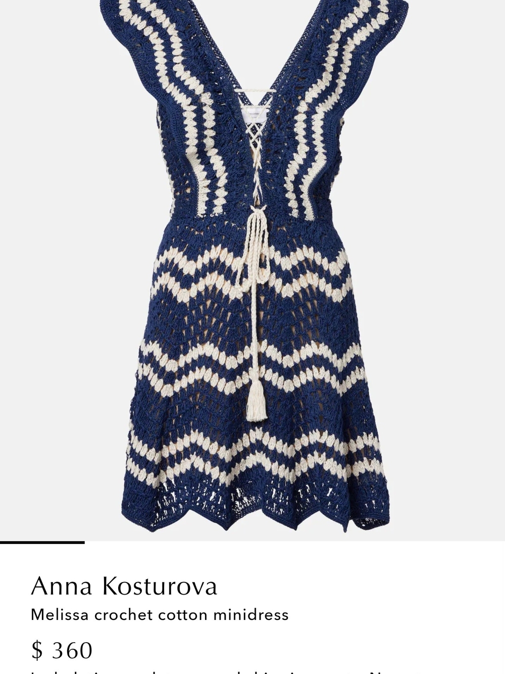 Anna Kosturova Melissa Crochet Cotton Minidress in Navy and Cream